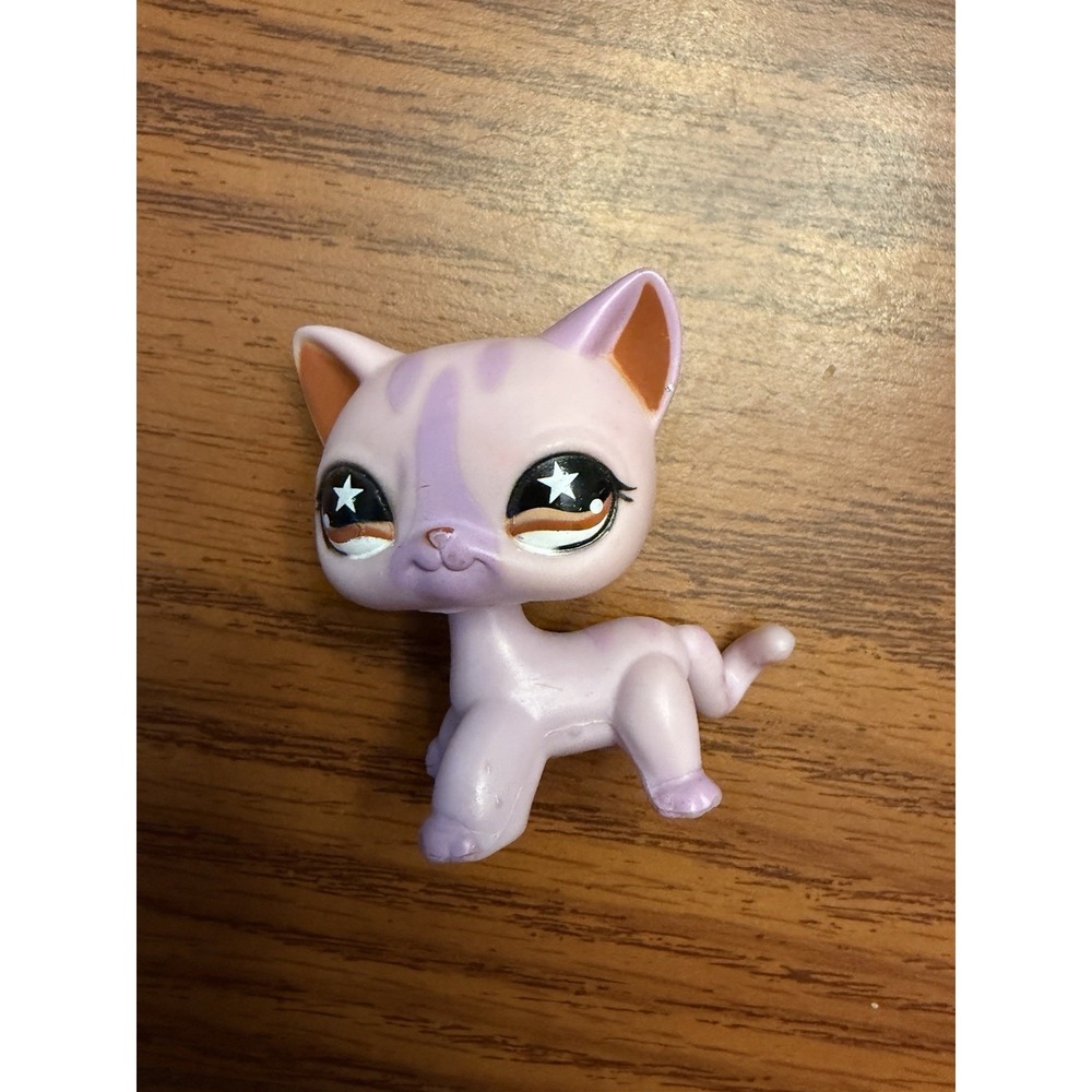 Littlest Pet Shop LPS Cat #933 Pink Purple Brown Star Eyes Figure 2006